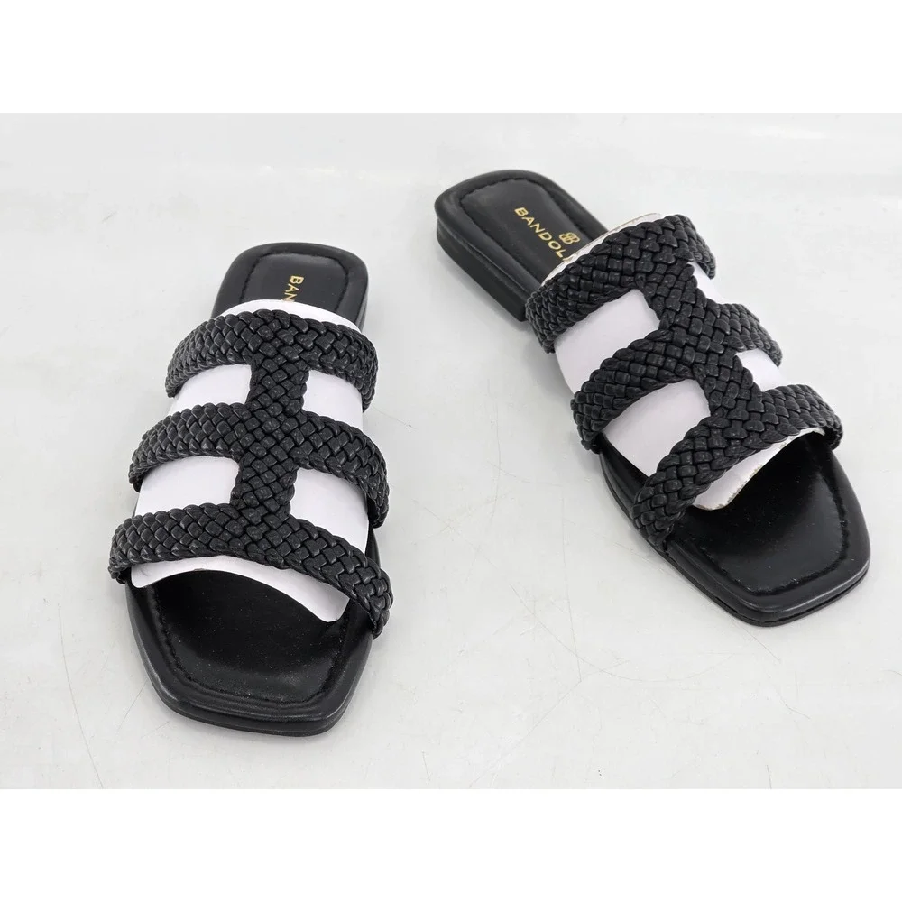 Bandolino Summer 3 Slide Sandals Womens 7M Black Woven Straps - Excellent